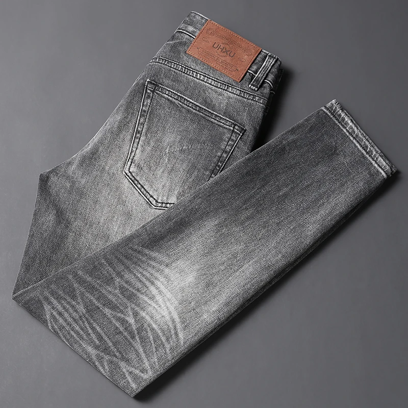 Fashion Designer Men Jeans High Quality Retro Black Gray Elastic Slim Fit Ripped Jeans Men Trousers Vintage Casual Denim Pants