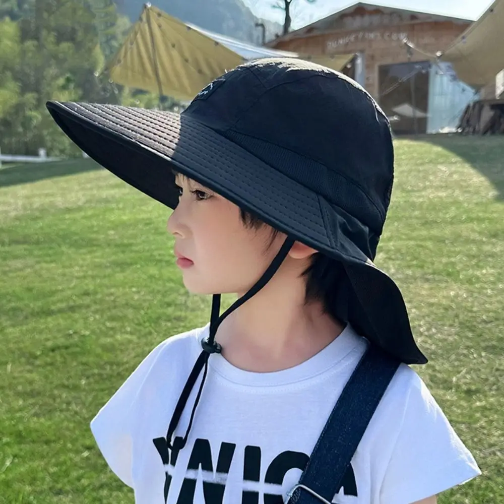 Big Brim Shawl Children's Summer Hat Sun Protection Neck Ear Cover Kids Sunscreen Hat Anti UV Breathable Kids Beach Caps