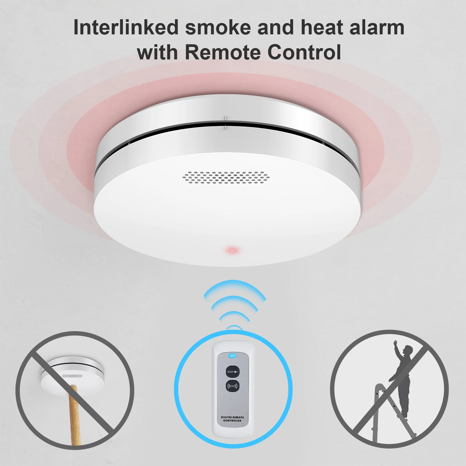 CPVAN Wireles Interlinked Smoke Detector 10 Years Life Heat Alarm