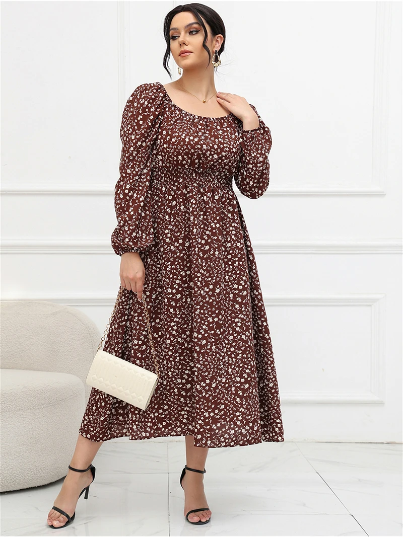 Elegant Big Size Summer Dress Black Red Floral Plus Size Long Dresses Women Off Shoulder Long Sleeve Ladies Dresses For Woman
