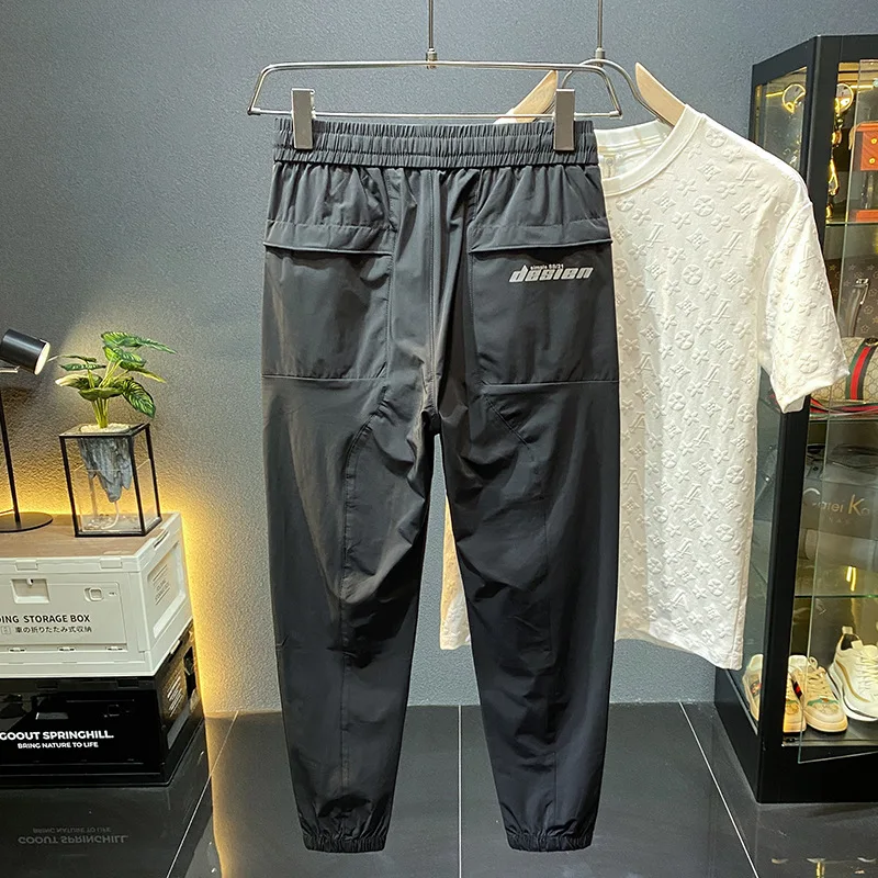 Pants Men's Summer Ice Silk Thin Casual Pants Stretch Breathable Loose Tappered plus Size Sports Quick-Drying Pants