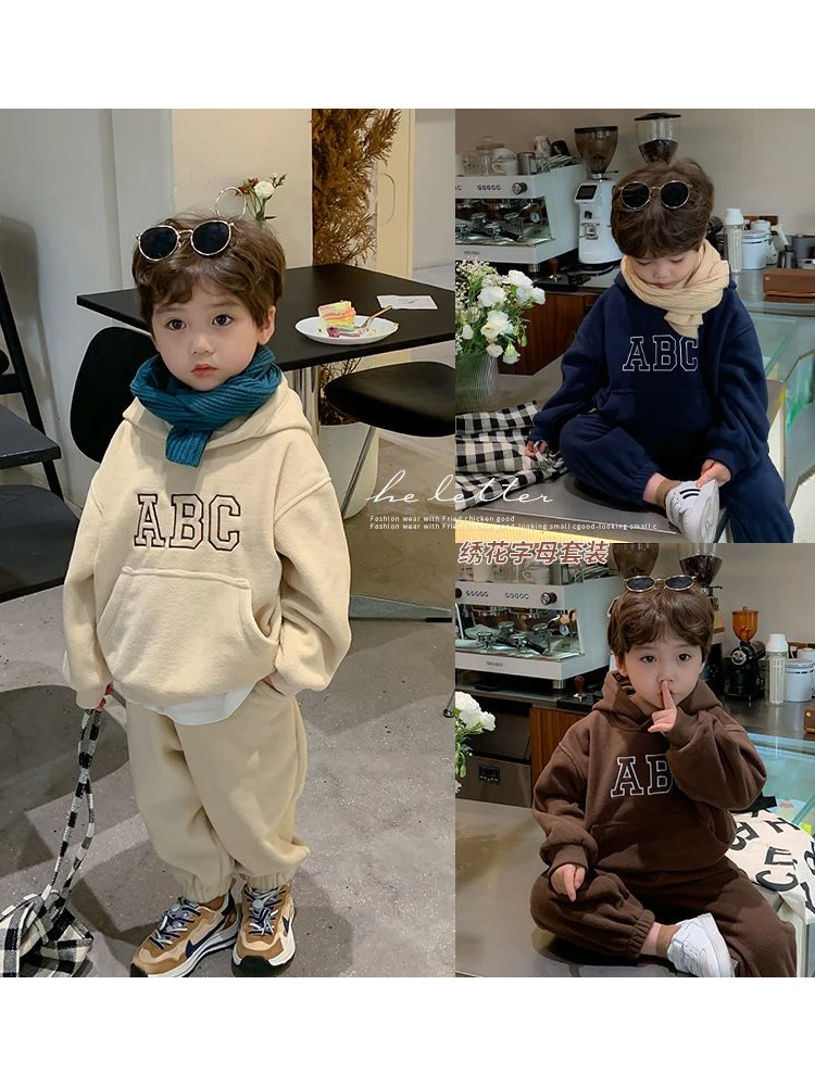 

Autumn/Winter Children's Set Boys' Plush Sweater Children's Fleece Two Piece Sets For Children Children's Clothing Girl Clothes