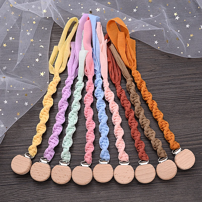 Baby Wooden Nipple Clip Handmade Cotton Crochet Baby Pacifier Chain For Infant Teething Soother Dummy Holder Chain Shower Gift