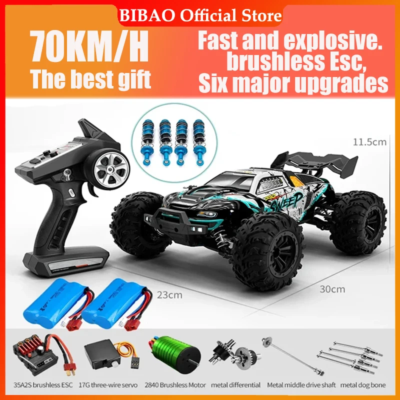 Rc Car Off Road 4x4 High Speed 70KM/H Remote Control Car with LED Headlight Brushless 4WD 1/16 Monster Truck Toys for Boys Gift