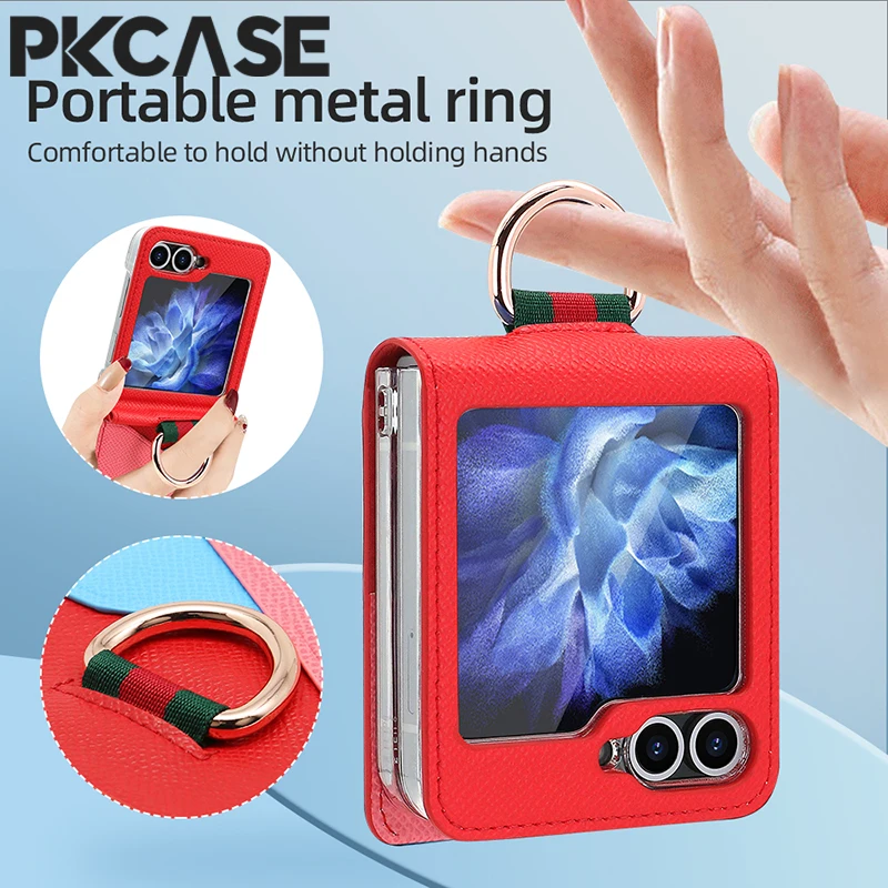 Elegant Portable Leather Wallet Case with Metal Ring and Card Slot