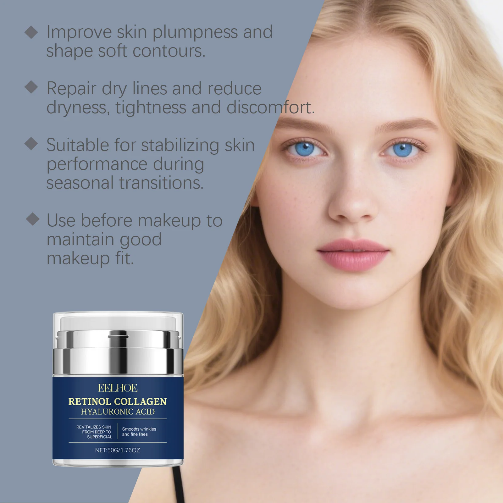 EELHOE Retinol Collagen Cream Wrinkle Remover Reduce Fine Lines Tighten Skin Firming Hyaluronic Acid Lifting Facial Moisturizer