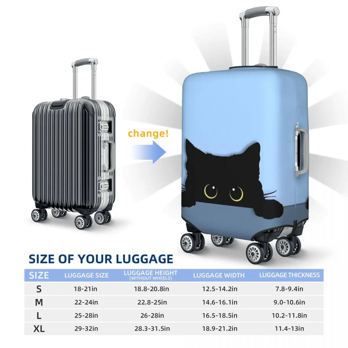 Cute Black Cat Suitcase Cover Holiday Animals Print Useful Luggage Case Business Protection 6