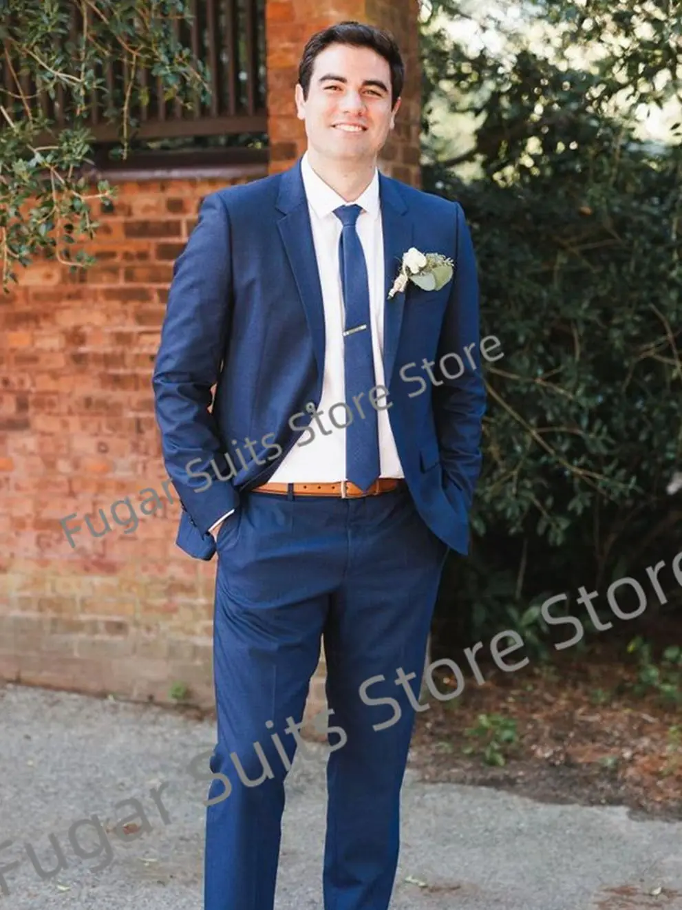 Custom Business Blue Wedding Men Suits SlimFit Notched Lapel Groom Tuxedos2Pieces Sets Classic Fashion Male Blazer Costume Homme