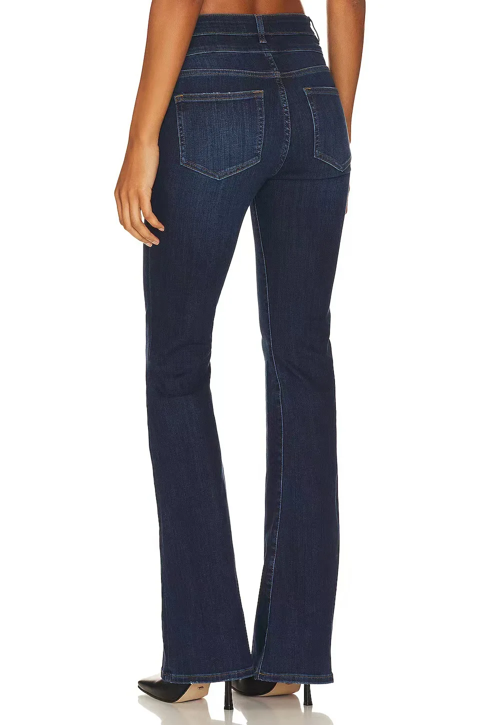Early Spring New European and American Fd Same High Waist Double Dark Blue Slim Horn Trousers Women