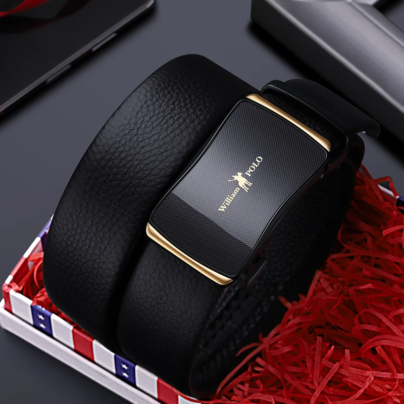 

WILLIAMPOLO Famous Brand Belt Men Top Quality Genuine Leather Belts for Men Luxury Strap Male Metal Automatic Buckle 3.5cm