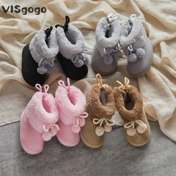VISgogo 0-12M Toddler Baby Girls Boots Winter Warm Soft Sole Fluffy Cute Non Slip Shoes Snow Boots for Newborn Infant