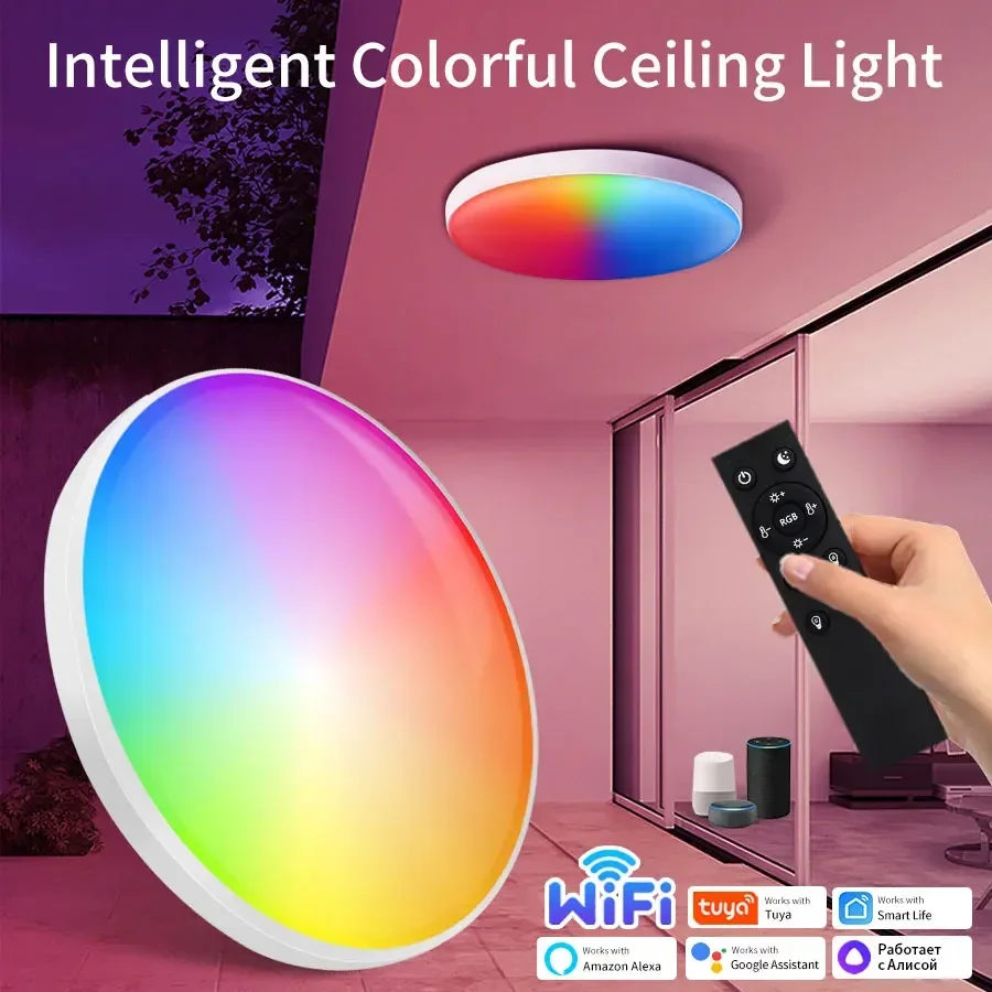Tuya WiFi LED Ceiling Light 220V 24W Round Ceiling Lamp RF 2.4G Remote Smart Life APP Voice Control Alexa Google Home Lighting