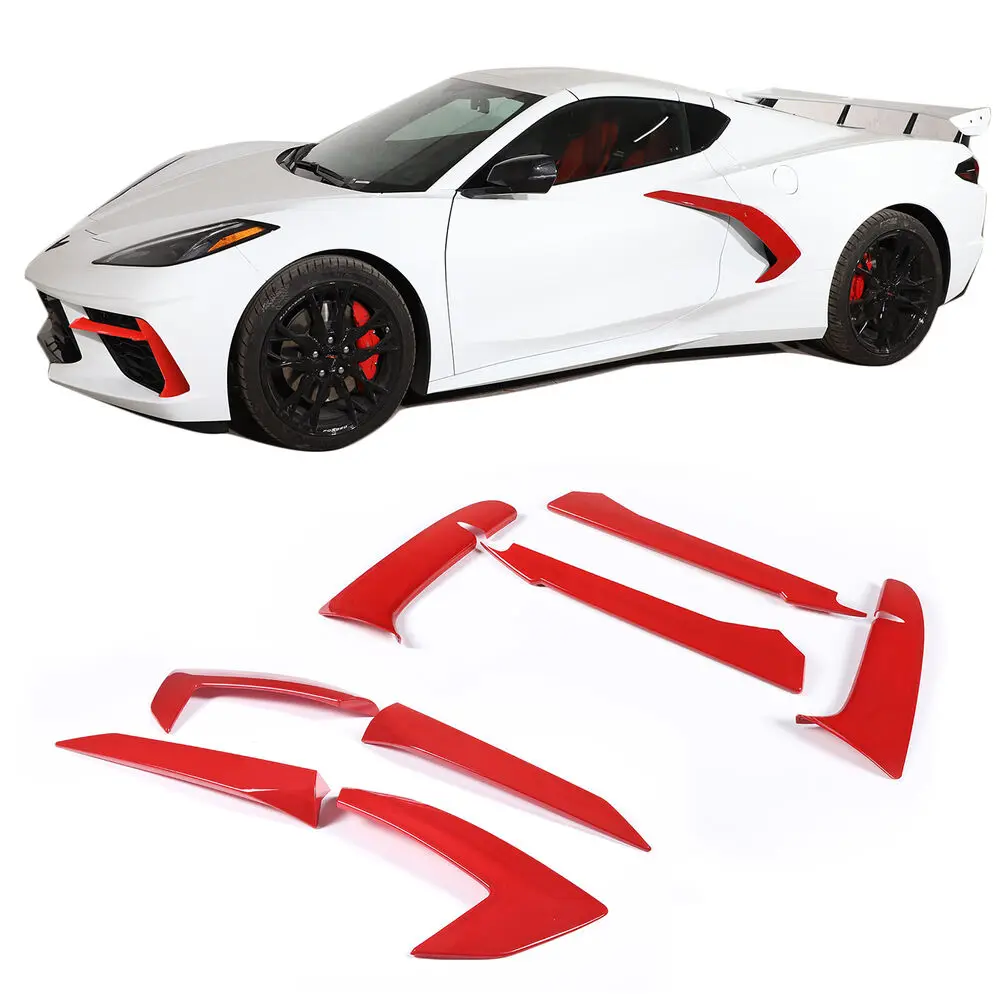 

Fit For 2020-23 Stingray Corvette C8 Red Front Side Grille & Door Handle Overlay Trim Cover Car Exterior Accessories