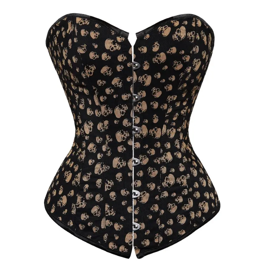 

Steampunk Corset Overbust Top Plus Size Bustier Skull Print Lingerie Burlesque Costume Vintage Pattern Sexy Bustiers & Corsets