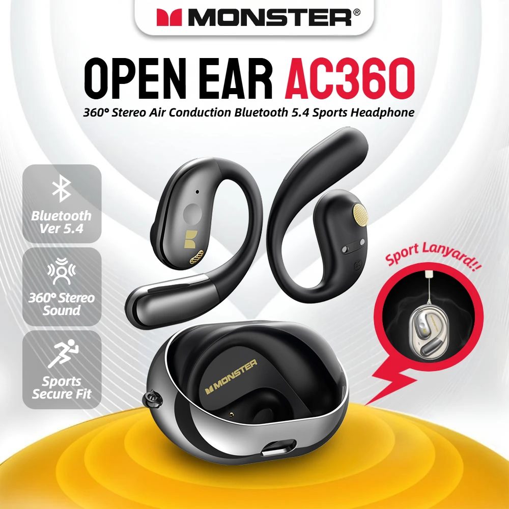 Monster Open Ear AC360 Air Conduction Headphone Bluetooth 5.4 Ture