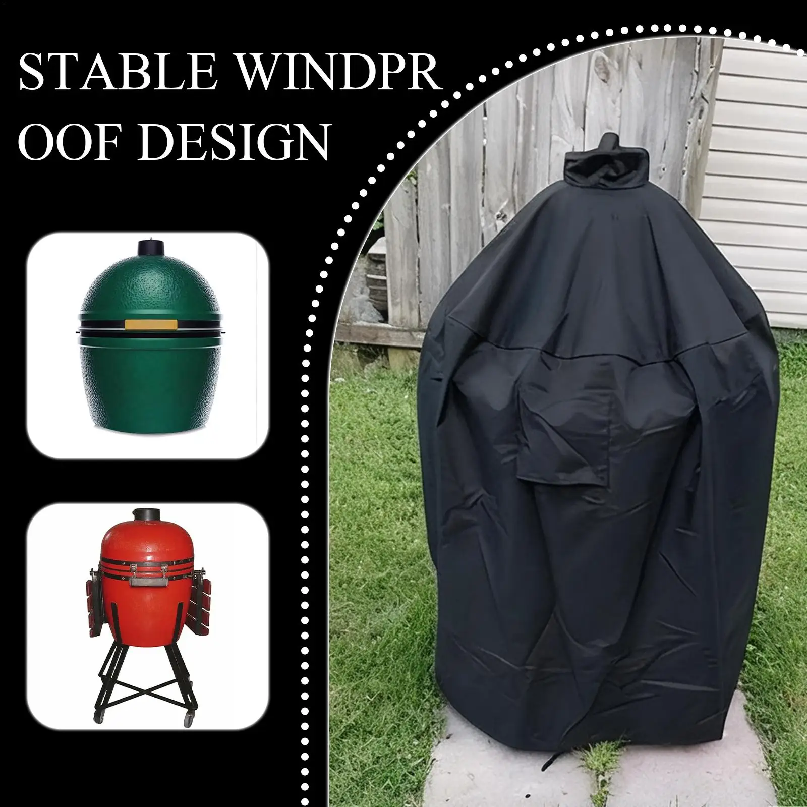 Grill Cover 210D Oxford Adjustable Protector Windproof Barbecue Grill Cover Waterproof For Outdoor Camping Grilling Kitchen