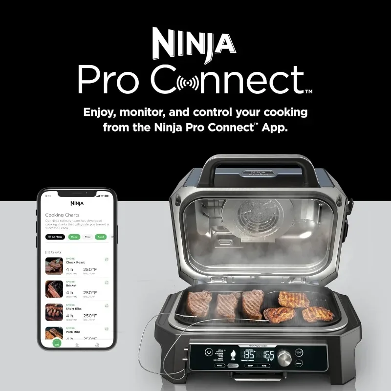 Ninja OG951 Woodfire Pro Connect Premium XL Outdoor Grill & Smoker, Bluetooth, App Enabled, 7-in-1 Master Grill, BBQ Smoker 6