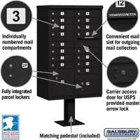 3316BLK-U 16 A Size Doors, Type III Cluster Box Unit, Black, for use with The USPS Lock 2