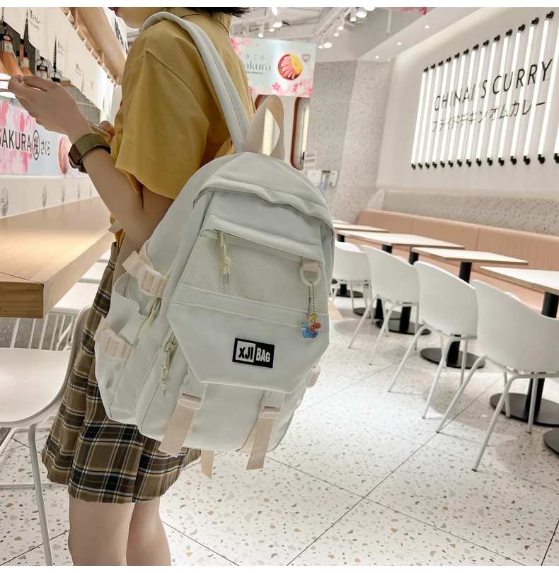 DCIMOR New Nylon Women Backpack Female Mesh Pocket Travel Bag Lady Fashion Schoolbag for Girl Student Preppy Book Pack Kawaii