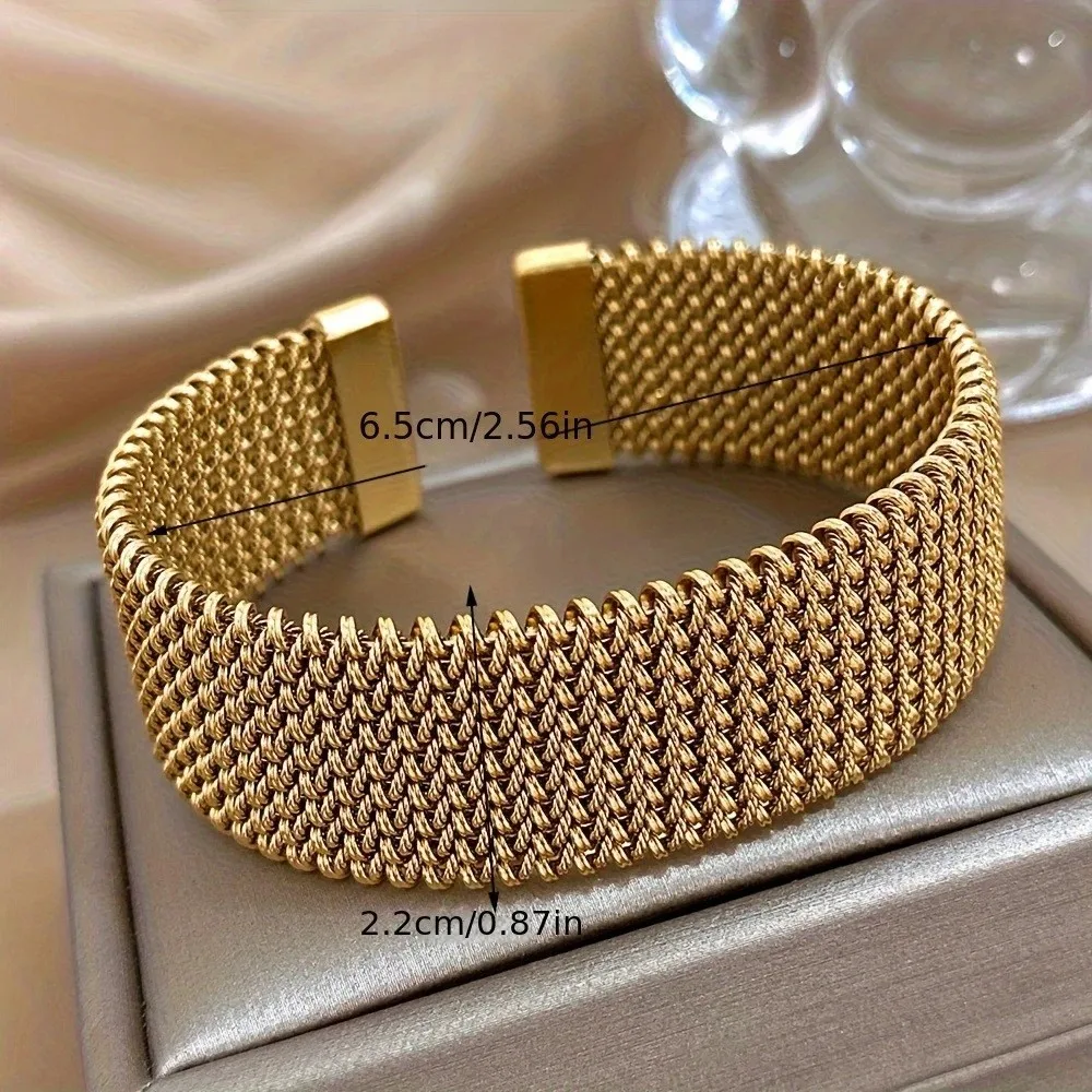 Vintage Stainless Steel Mesh Elegant Cuff Bangle for Women Trendy Stack Bangle Exquisite Jewelry for Brithday Gifts