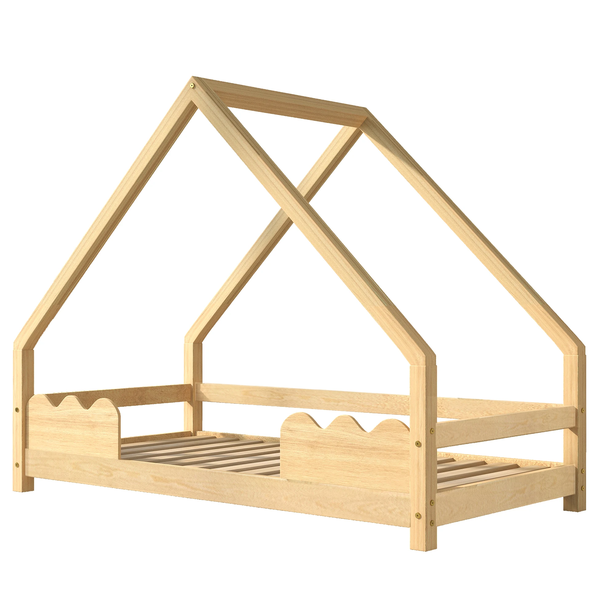 KOMHTOM Massivholz Hausbett Kinderbett Jugendbett Spielbett 90x200cm mit Rausfallschutz – Detail 5