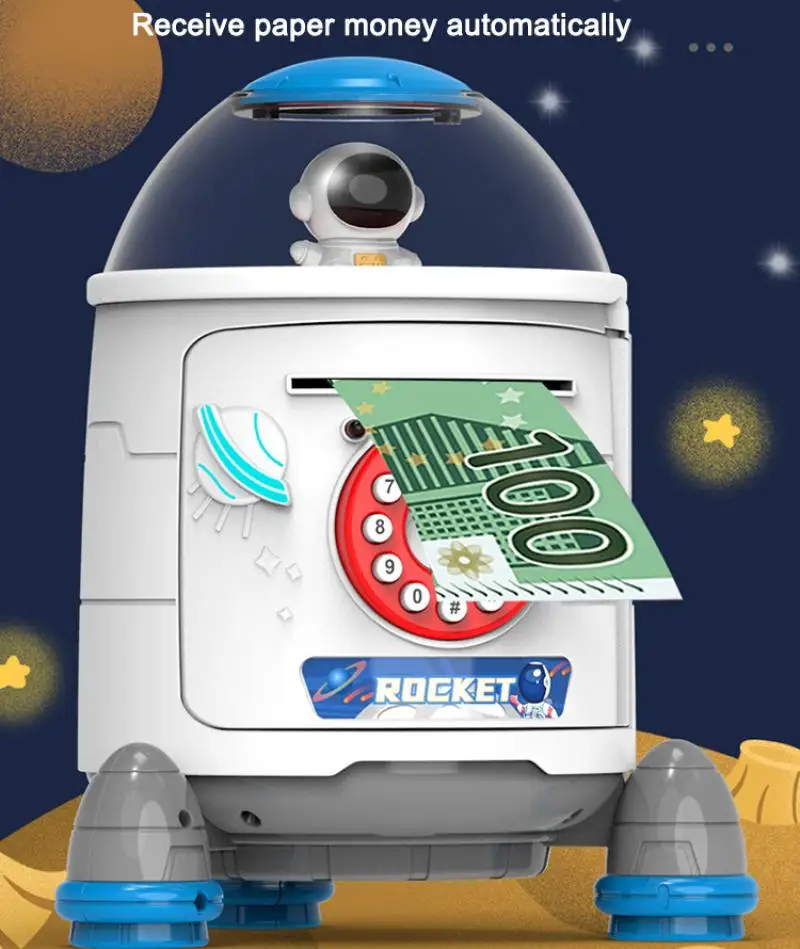 Electric Rocket Piggy Bank Toy Banks To Save Money Coin Kids Automatically Moneybox Puzzle Educational Toys for Boys Girls Kids 3