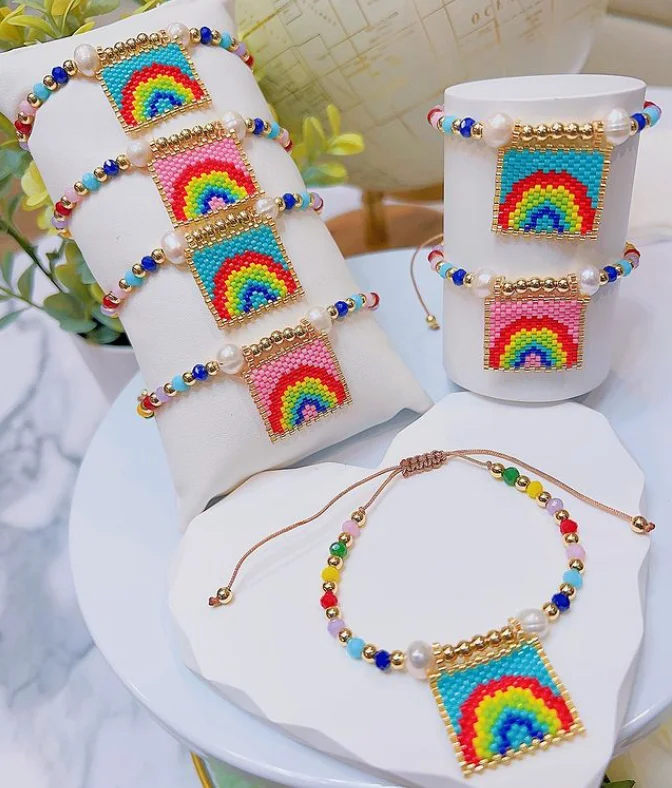 

Богемный летний Радужный Браслет в стиле бохо для женщин, подарок для девушек, ювелирные изделия, медное позолоченное зеркальное украшение