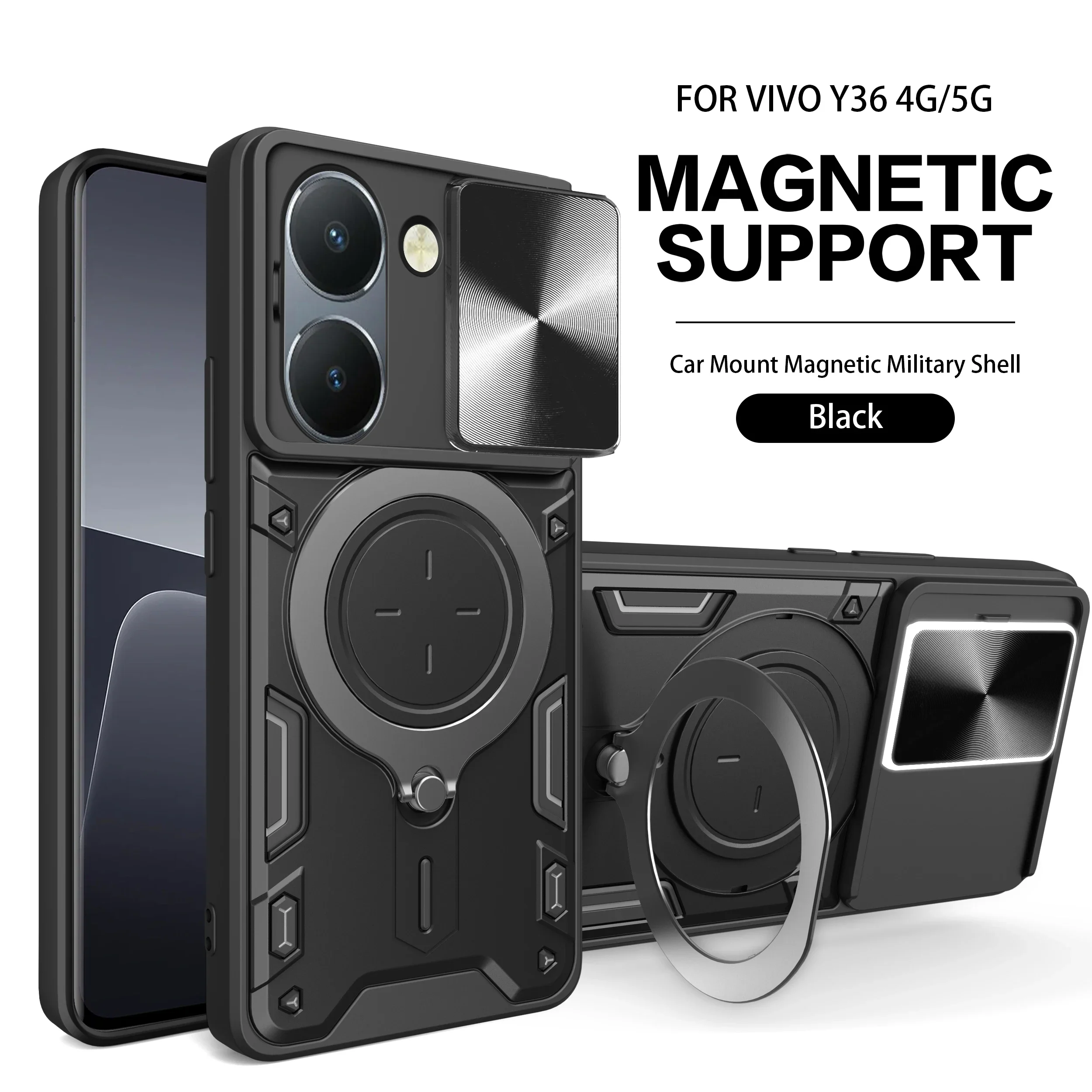 Enhanced Slide Camera Lens Case with Armor Hybrid Metal Ring Back Cover