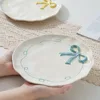 Nordic Ins Hand-painted Ceramic Bow Shape Plate Ornament Sliving Room Bedroom Dining Table Snack Fruit Salad Plate Birthday Gift 3