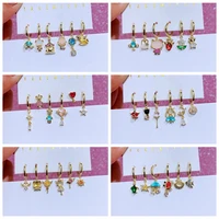 MIGGA 6pcs Mix Design Anime Cartoon Dangle Earrings Set Gold Color Cubic Zircon Women Girls Gift Jewelry 1
