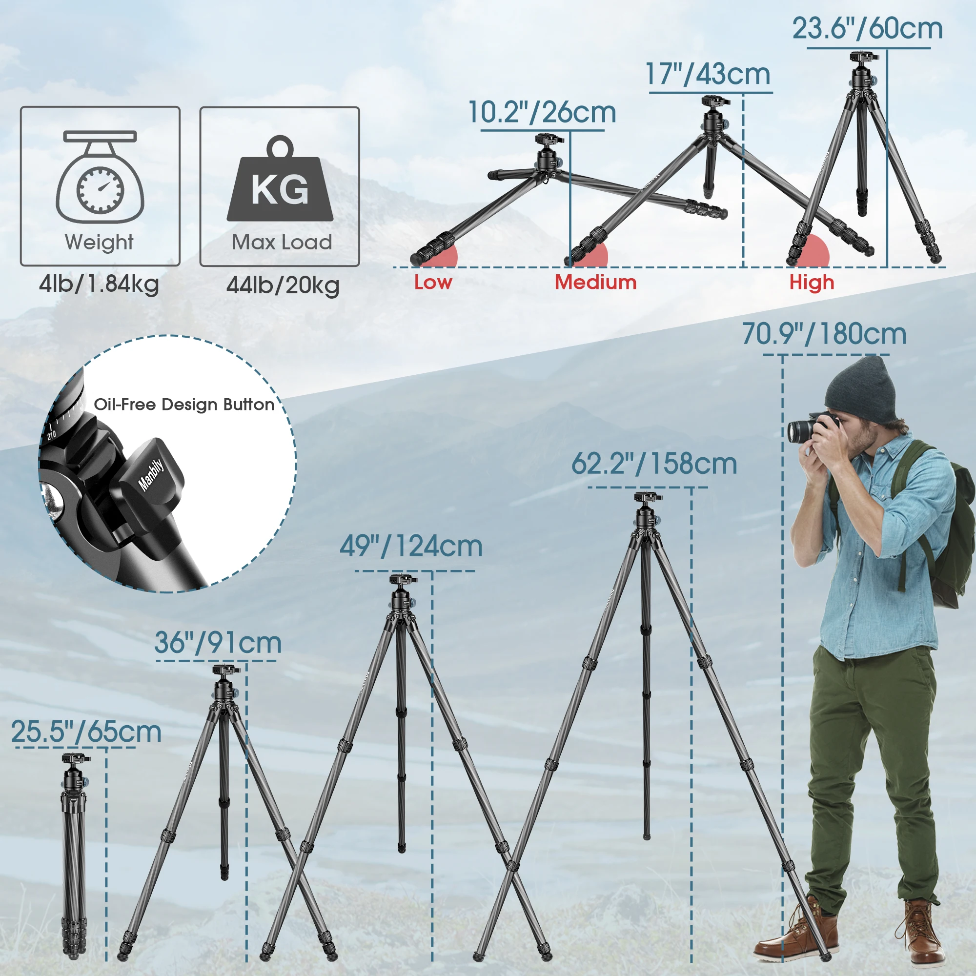 Carbon Fiber Tripod for Hunting Camera camera tripod,photography tripod