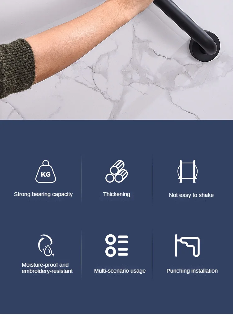 Description Picture 6 of itemGrab Bars Bathroom Safety Accessories Bathtub Toilet Handrails Black Shower Safety Support Handles Stainless Steel Towel Racks