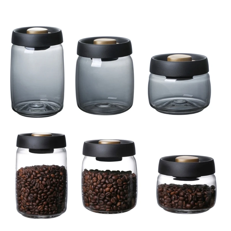 

Transparent Glass Coffee Beans Storage Jar Vacuum Sealed Airtight Container