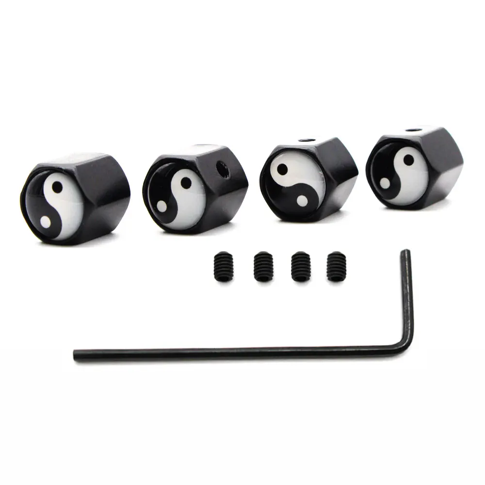 DSYCAR 1Set Car Styling Zinc Alloy Anti-theft Tai Chi Style Car Tire Valve Caps Wheel Tires Tire Stem Air Cap Airtight Covers