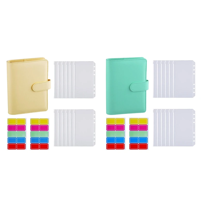 

A6 из искусственной кожи Обложка с 12 шт. A6 связующие Карманы Свободные пакеты с листьями 6 колец наличные бюджетные конверты система