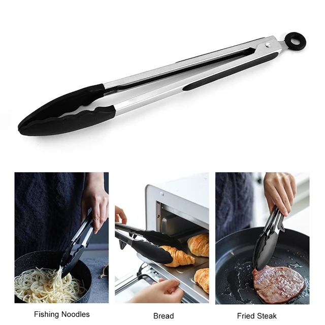 7'' Silicone BBQ Tongs Tips Kitchen Mini Tong Heat Resistant Steak Clip  Cooking Tongs Steel Food Clamp Kitchenware Cook Utensils - AliExpress