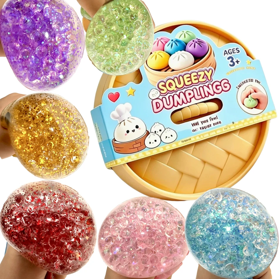 Glitter Dumpling Squishy Toy with Steamer Box - Stress & Anxiety Relief