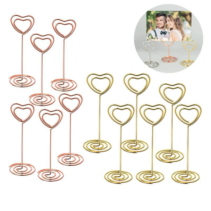 Place Card Clamps Stand Metallic Rose Gold Heart Shape Photos Clips Paper Clamp Table Numbers Holder Desktop Decoration