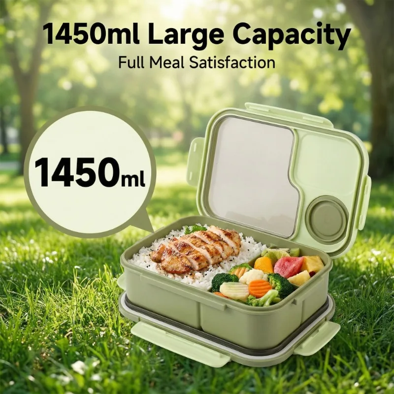 Bento Box-Portable lunch box with built-in tableware and sauce box, square meal reserve box for school, office and travel - 5