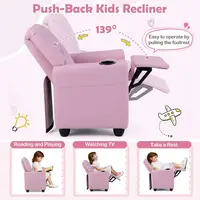 Toddler Recliner Chair with Cup Holder, Adjustable Lounger for Kids, Pink Ergonomic Furniture for Ages 3+ 4