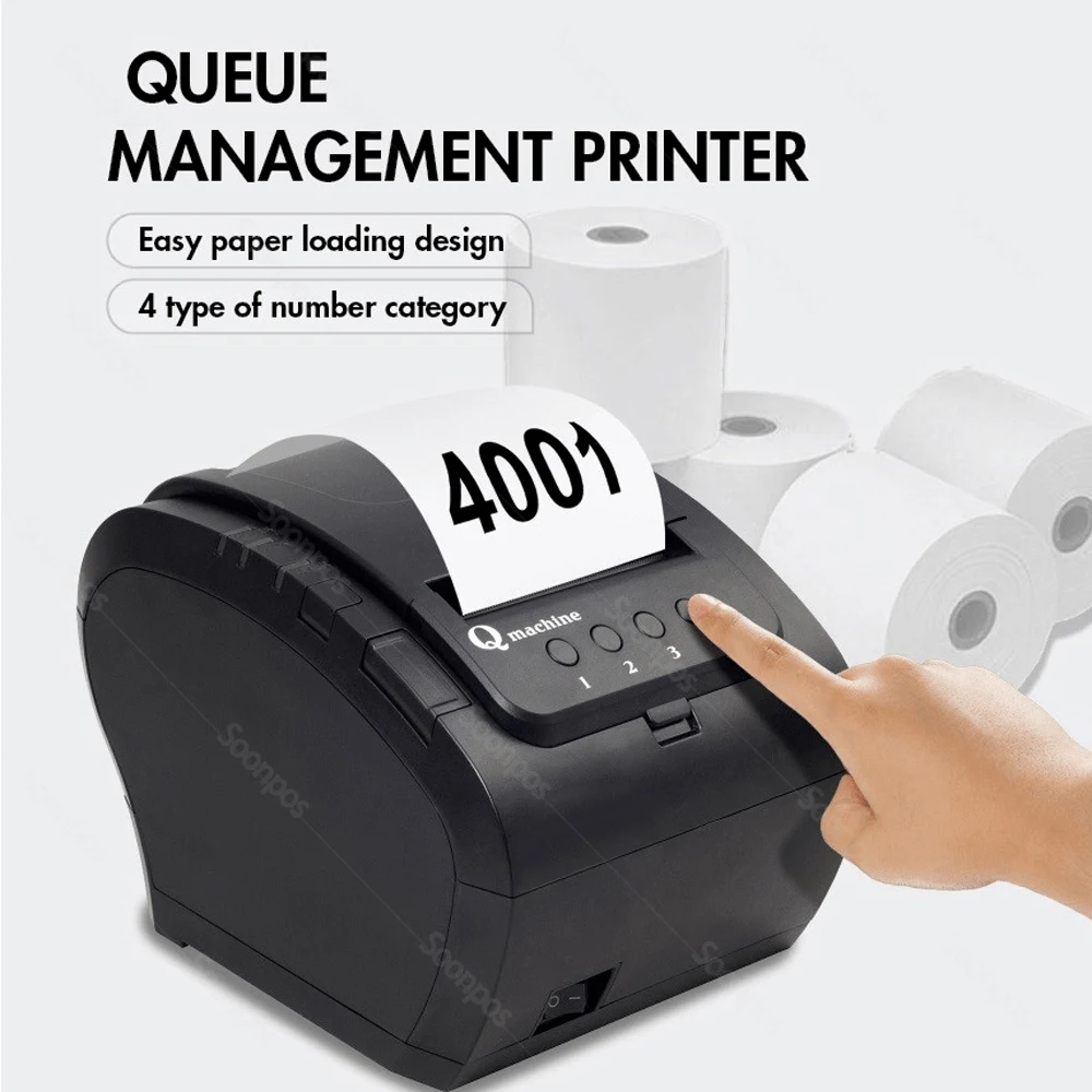 

Soonpos One-Click Thermal Queue Number POS Receipt Printer 80mm Auto Cutter No need Internet PC or Laptop With USB LAN Serial