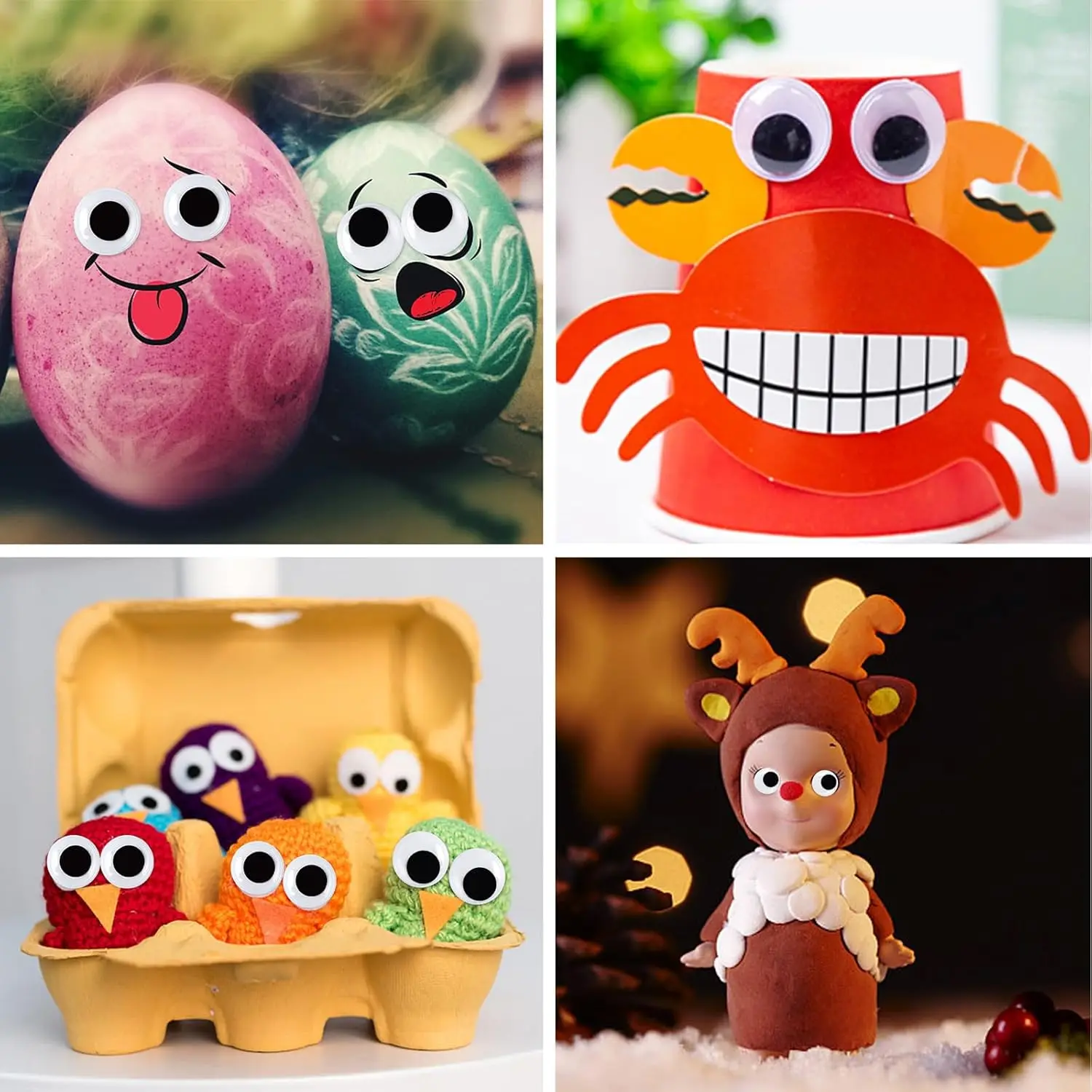 Wiggle Eyes 700pcs 4-12 mm Round Plastic Black Googly Eyes Self-Adhesive Wiggle Eye for DIY Craft Making Party Decoration Sewing