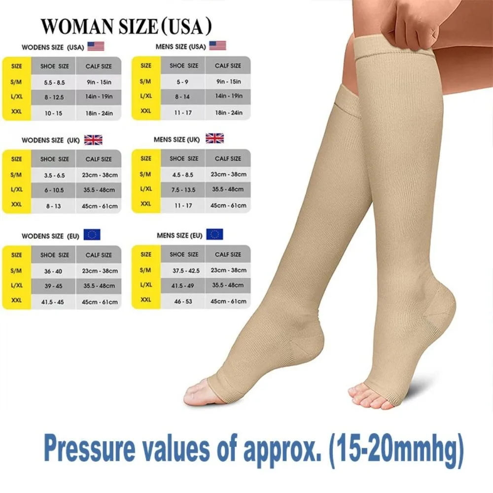 Medical Compression Socks Black Open Toe Running Compression Socks Nylon Knee High Sports Compression Socks For Women & Men
