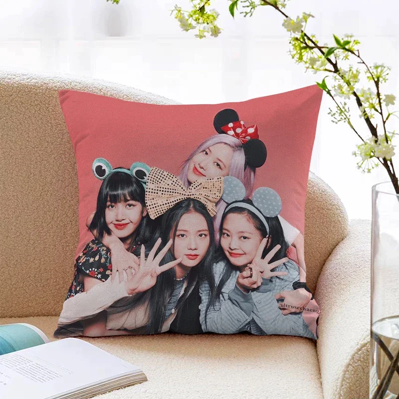 B 블랙 핑크 짧은 봉제 베개 커버, 침대 쿠션 커버, 소파 쿠션 커버, 45x45 베개 케이스