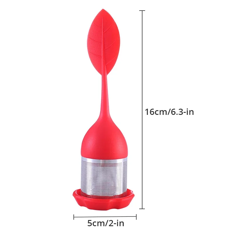 Tea Infuser Stainless Steel Fine Mesh Tea Filter BPA-Free Silicone Leaf Handle and Drip Tray for All Loose Leaf