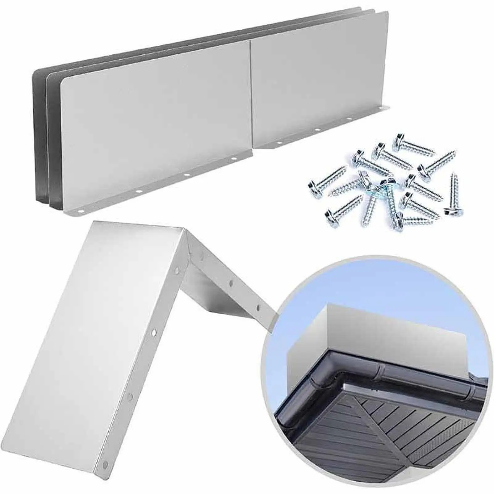 4x Gutter Valley Splash Guards Rain Drip Gutter Guard Downspout Diverter with 32 Screws