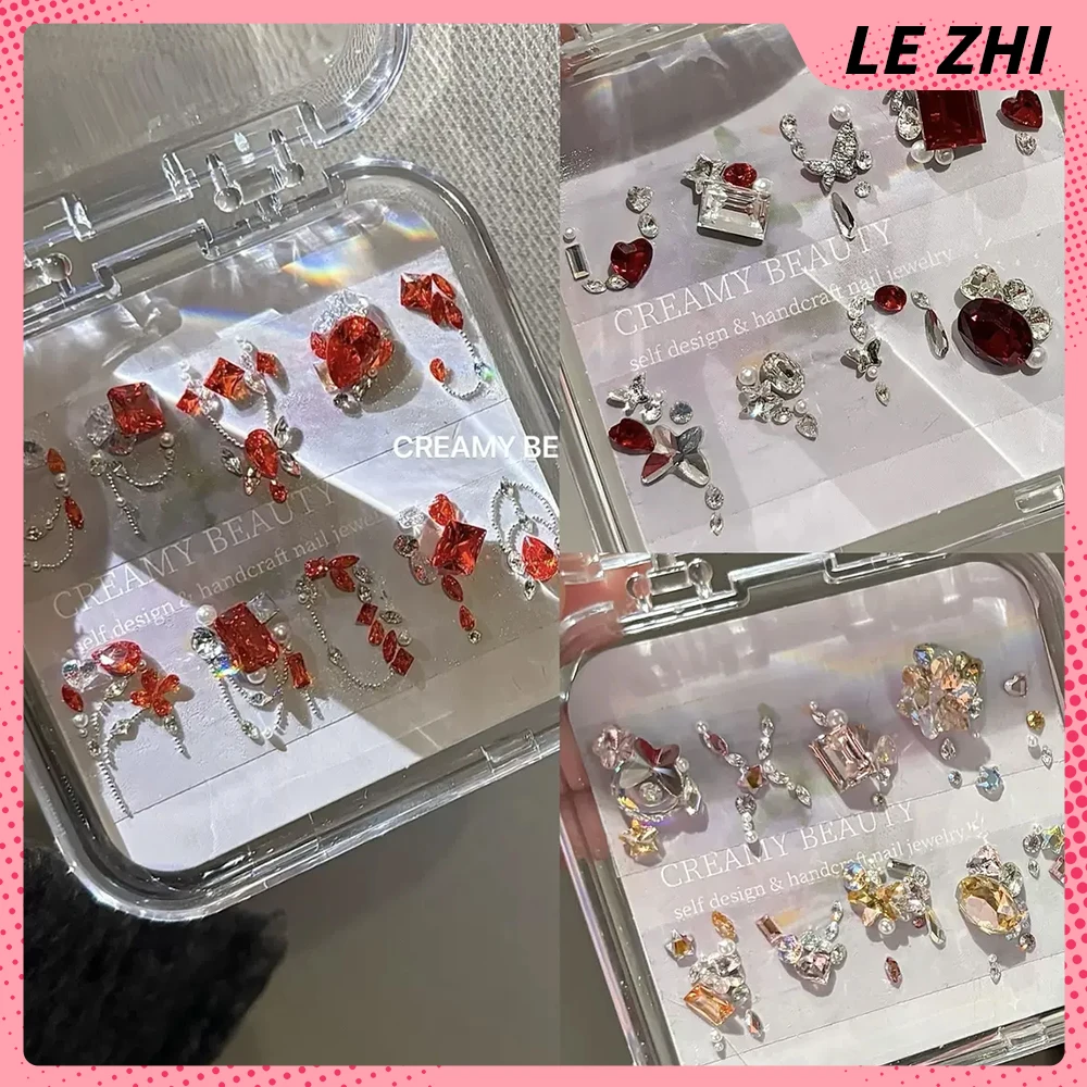 

Temperament New Year Red Nail Accessories Luxury Gemstone Design DIY Manicure Material Pack Jewelry Supplies Girls Birthday Gift