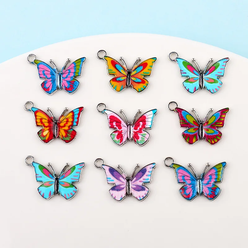 

10PCS Colorful Drop Oil Butterfly Metal Alloy Animals Charms Pendants for DIY Bracelets Necklace Jewelry Making Findings Crafts