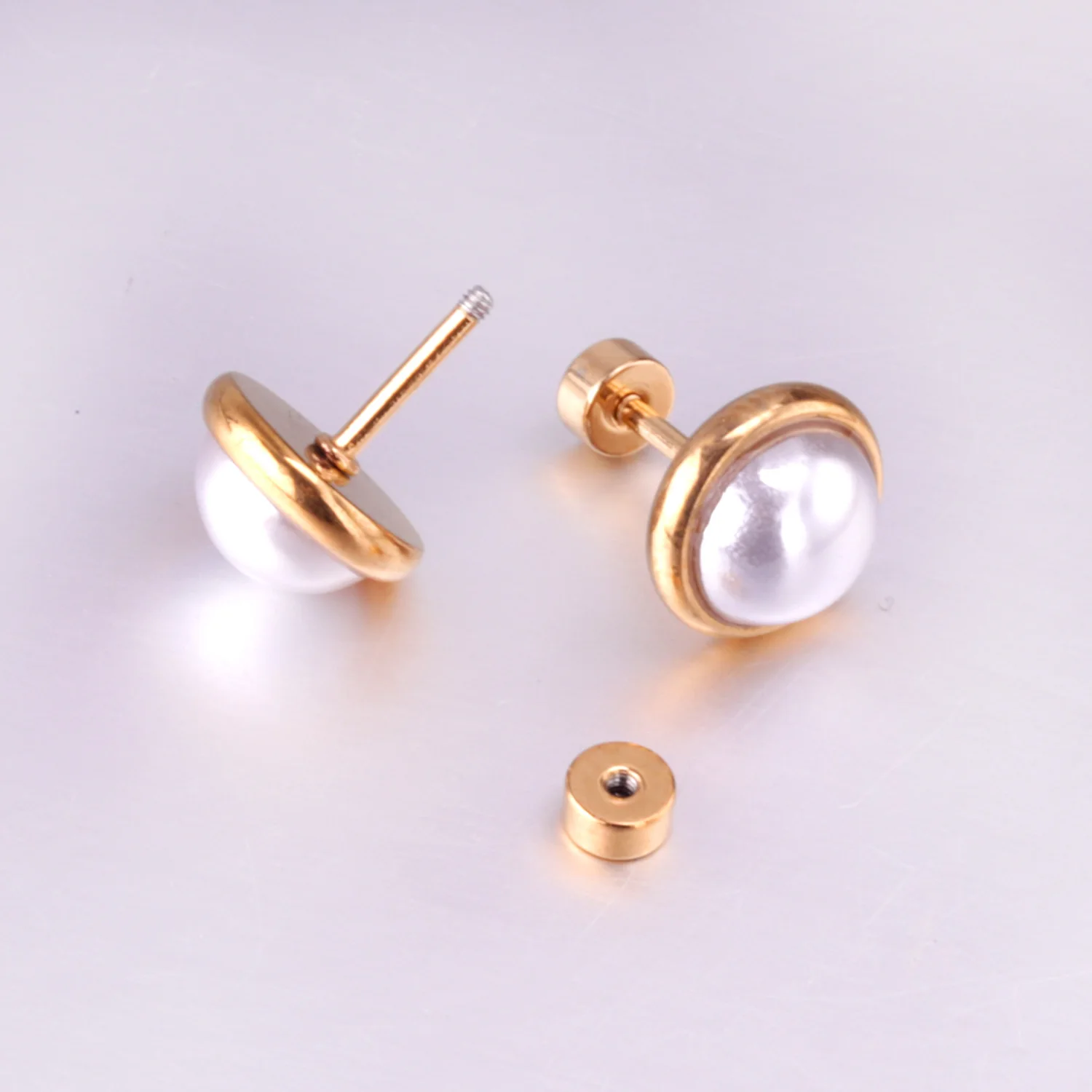 LUXUSTEEL Vintage Imitation Pearl Stud Earrings For Women Gold Color Stainless Steel Korean Jewelry Gifts 4/6/8/10mm