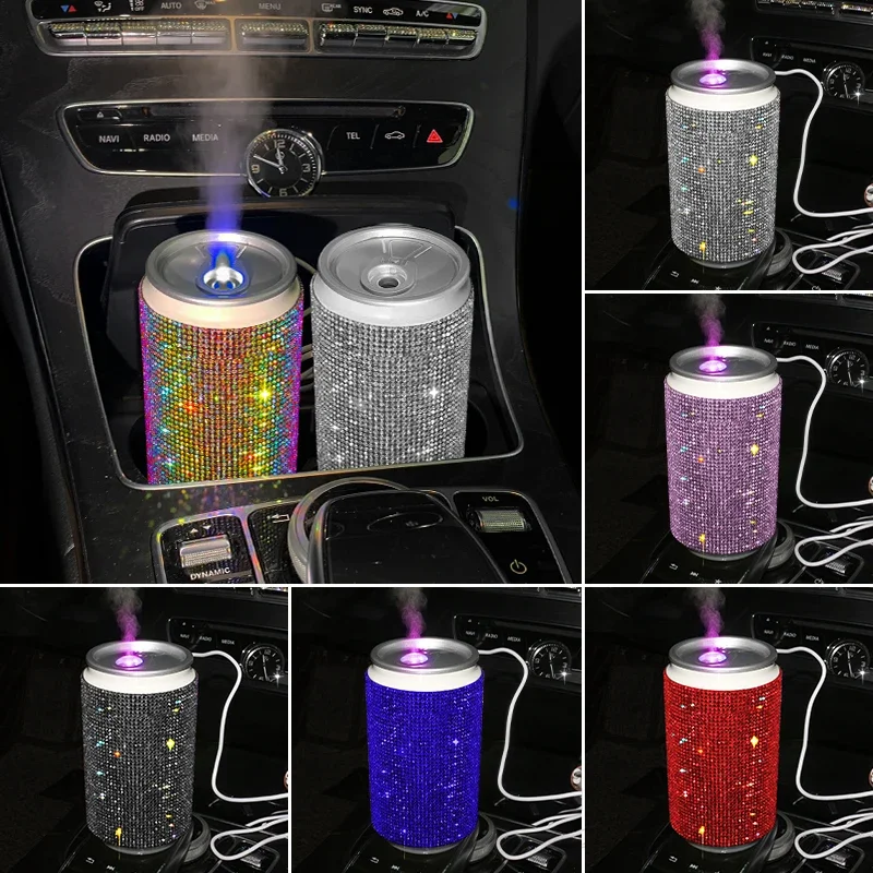 LED 조명이 달린 블링 자동차 가습기, 다채로운 데스크탑 가습기, 휴대용 USB 미니 방향제, 여성용 자동차 액세서리